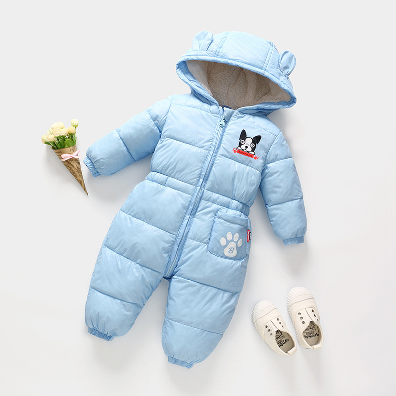 

Baby Solid Dog Print Hooded Long-sleeve Jumpsuit