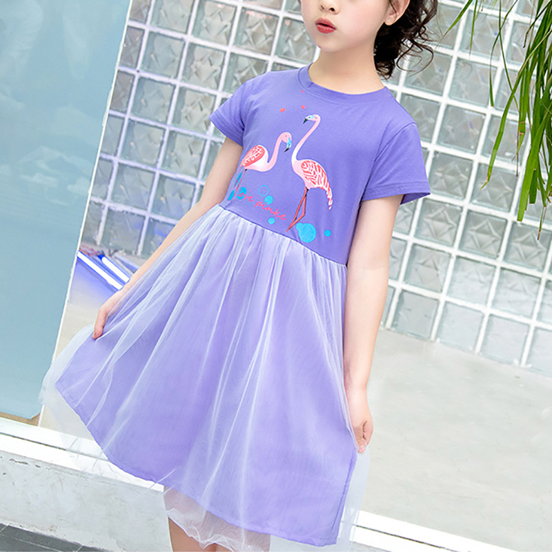 

Crane Print Short-sleeve Mesh Style Dress