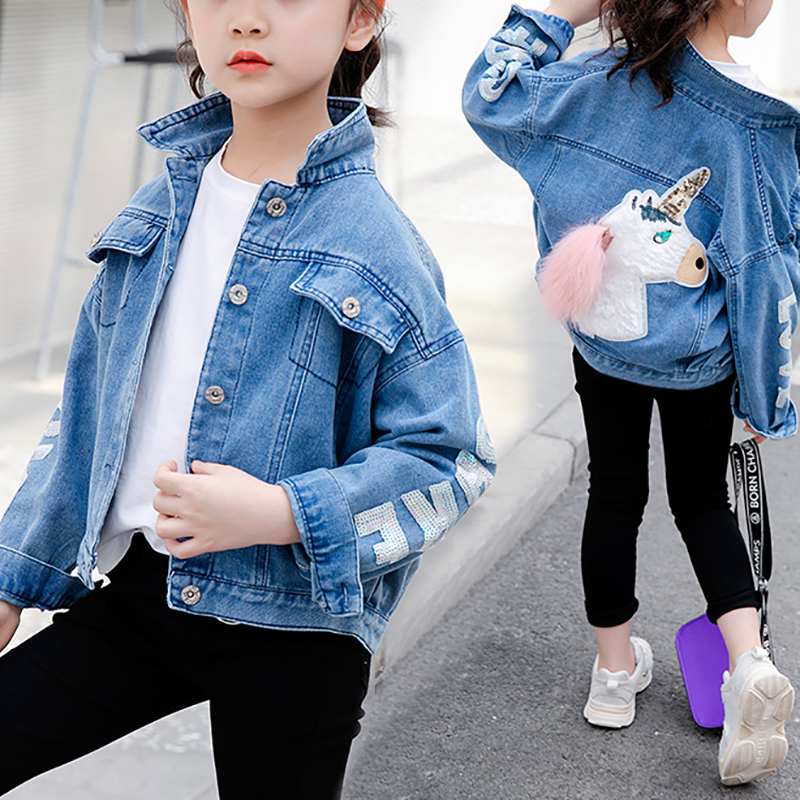 

Unicorn Back Letter Print Denim Coat