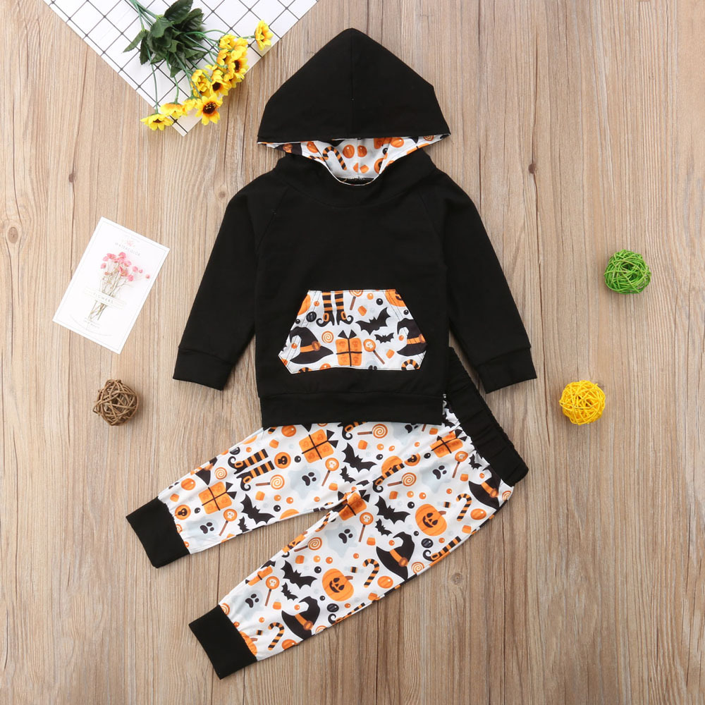 

Baby Halloween Cartoon Print Long-sleeve Hoodie and Pants Set