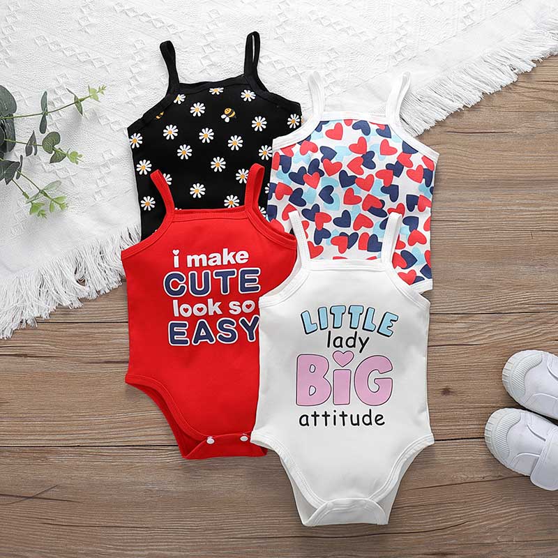 

100% Cotton Letter or Floral Print Sleeveless Baby Romper