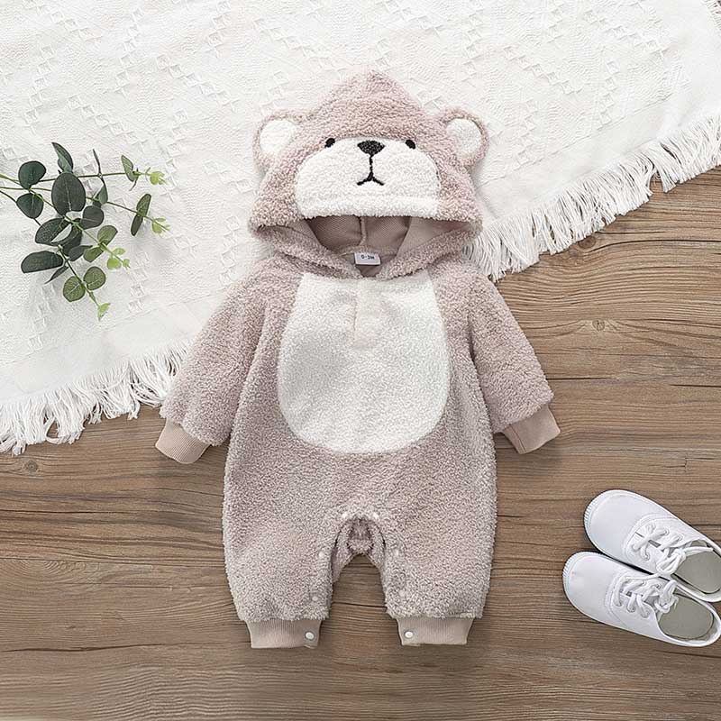 

Bear Design 3D Ear Long-sleeve Fleece Baby Jumpsuit