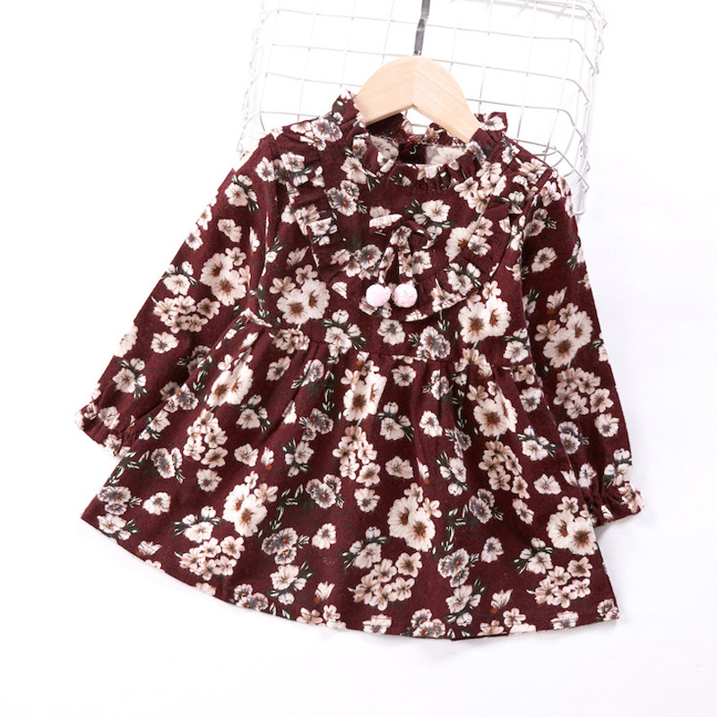 

Baby / Toddler Girl Trendy Floral Allover Doll Collar Long-sleeve Dress