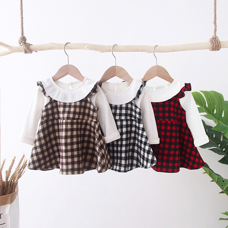 

Baby / Toddler Preppy Style Faux-two Doll Collar Plaid Long-sleeve Dress