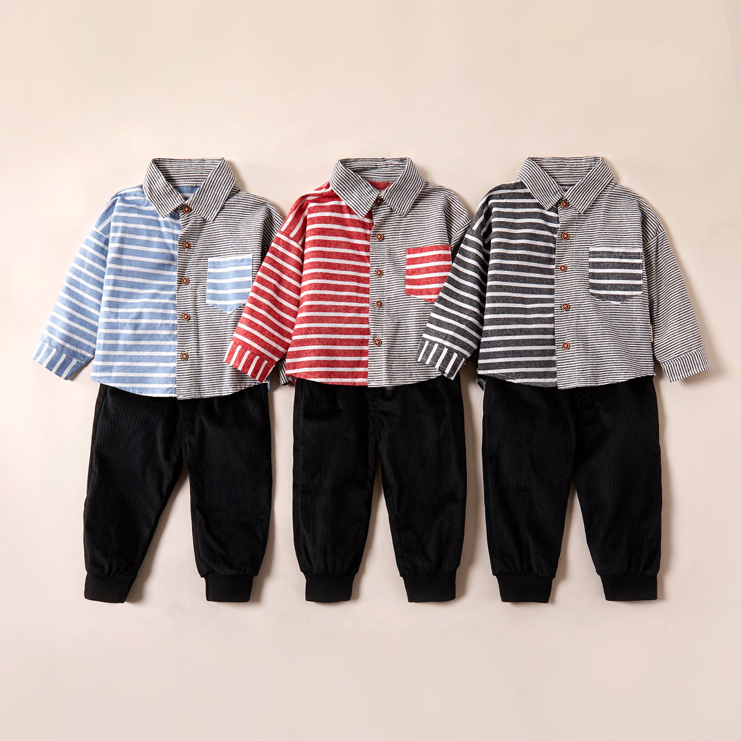 

Baby / Toddler Trendy Colorblock Striped Long-sleeve Top and Solid Pants Set
