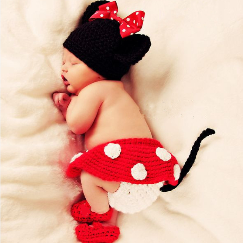 

Mouse Design Baby Photography Props Skirt Diaper Hat and Shoes Set