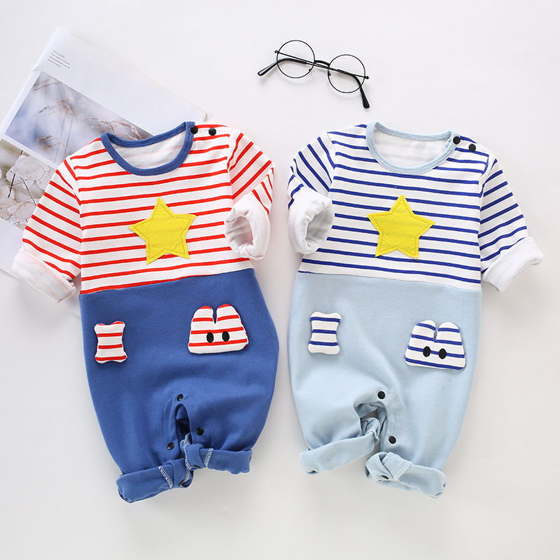 

Baby Boy / Girl Stripe Star Embroidery Long-sleeve Jumpsuit