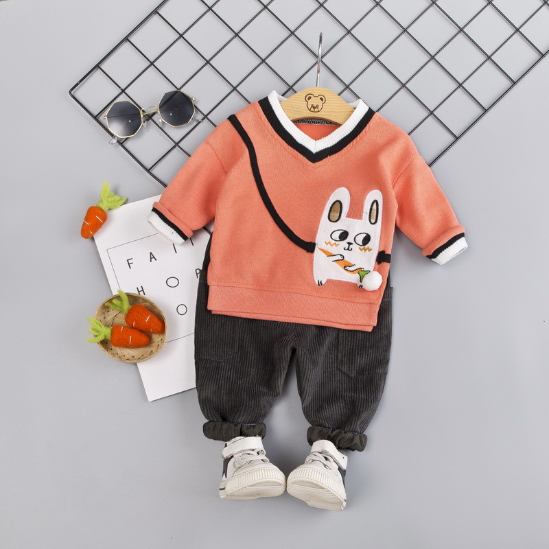 

Baby Boy / Girl Cartoon Rabbit Embroidery Top and Solid Pants Set