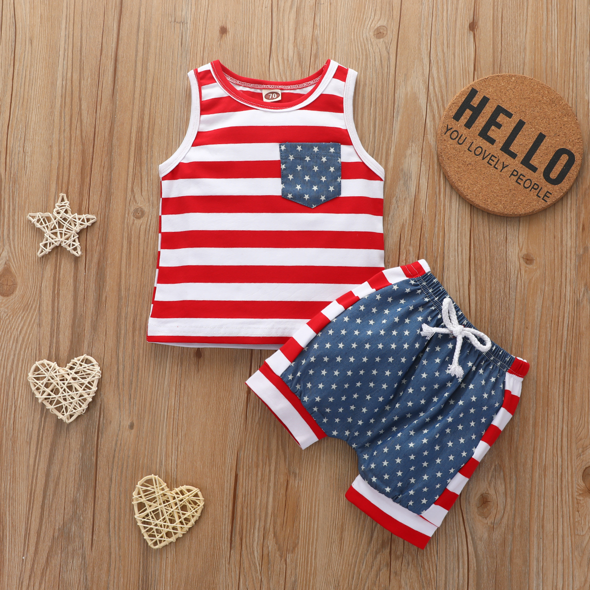 

Baby Casual American Flag Top and Shorts Set