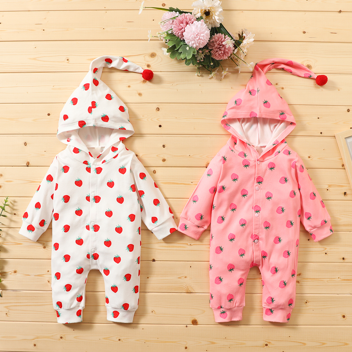 

Baby Strawberry Hooded Jumpsuit