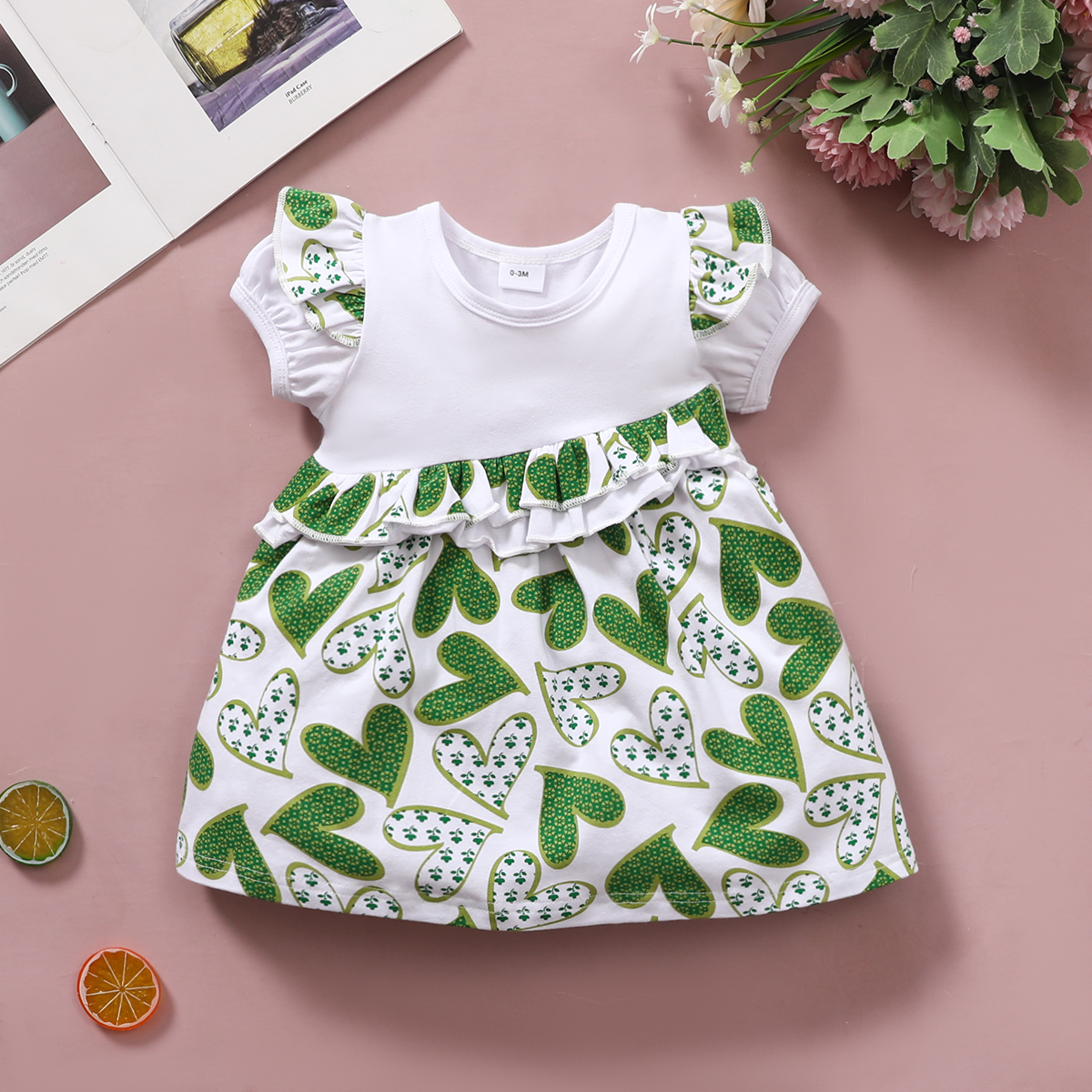 

Baby Girl Floral Sweet Dress Cotton Short-sleeve Flutter-sleeve Dress