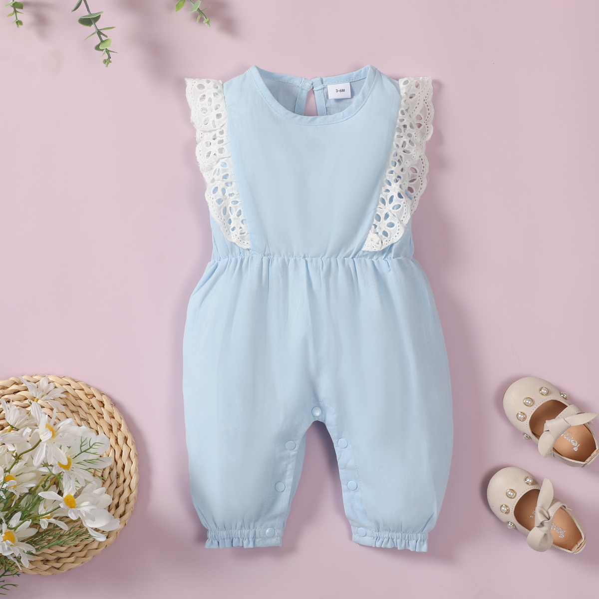 

Lace Casual Ruffle-sleeve Baby Jumpsuit