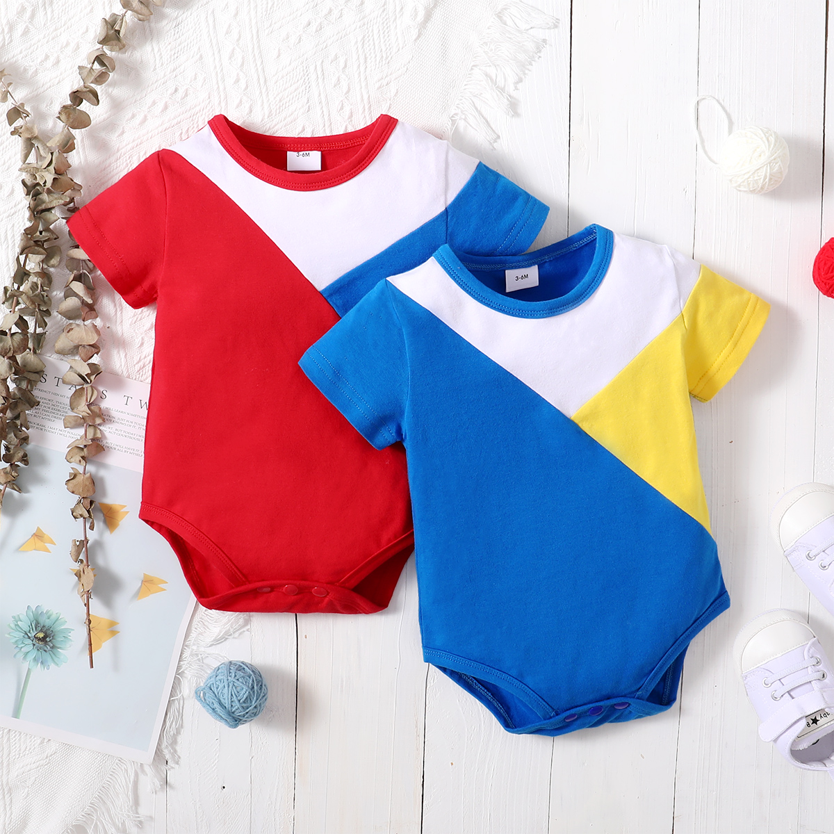 

Color Block Short-sleeve Baby Romper