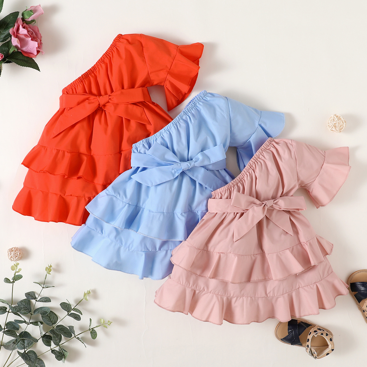 

Solid Color Single Shoulder Baby Dress
