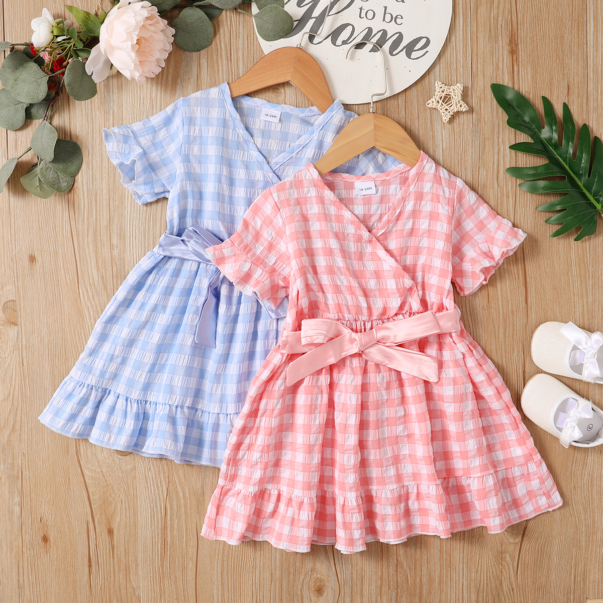 

Crepe Plaid Short-sleeve Baby Dress
