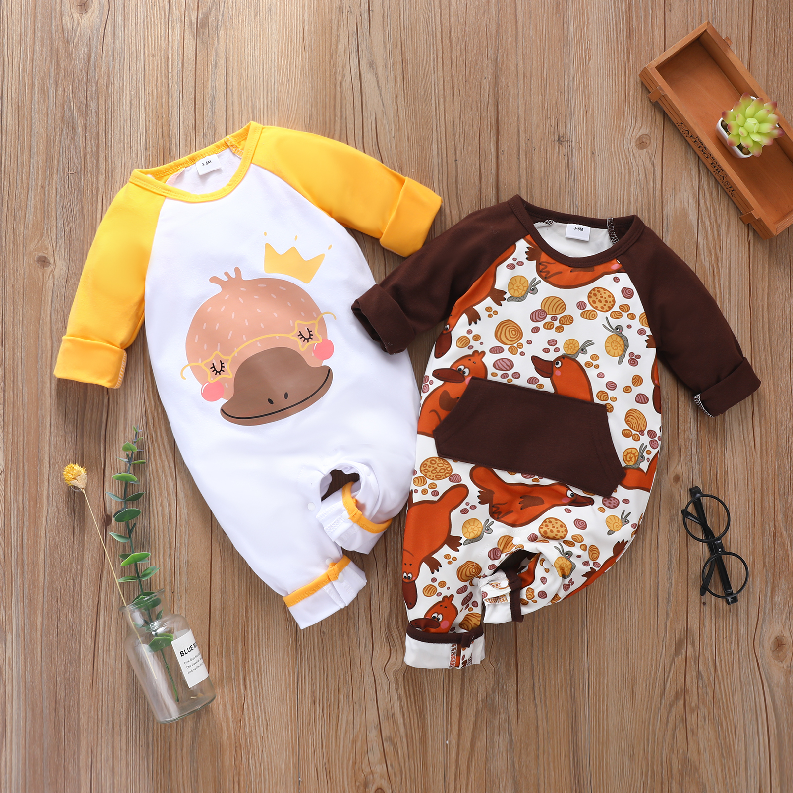 

Animal Print Raglan Long-sleeve Baby Jumpsuit