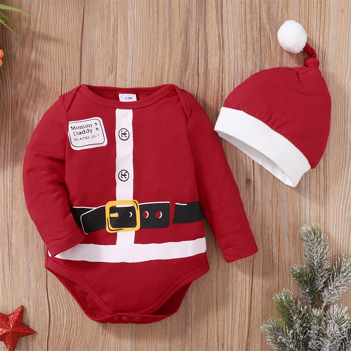 

Christmas 2pcs Baby Red Long-sleeve Romper Santa Outsuits Set