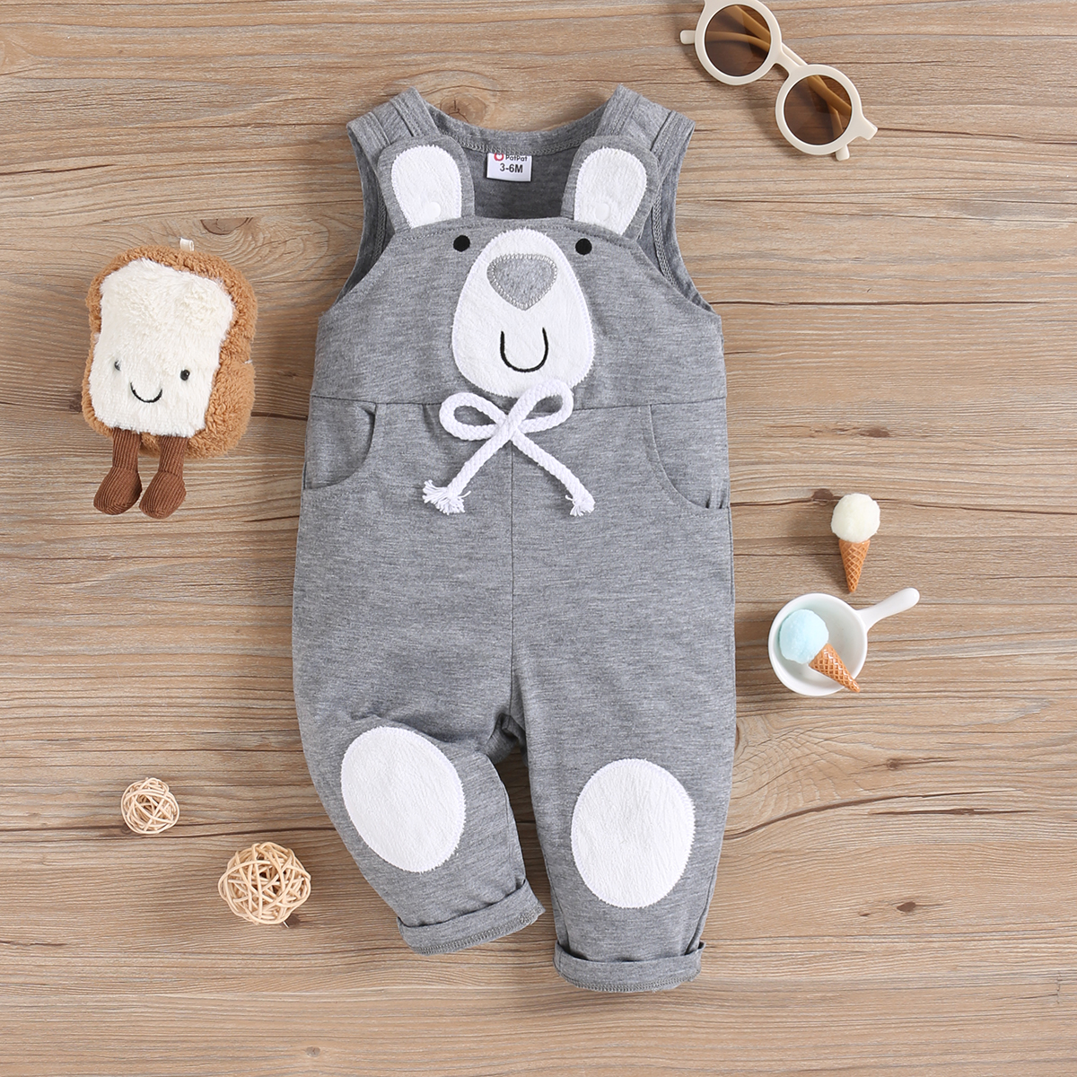 

Baby Boy/Girl Cartoon Bear Embroidered 3D Ears Overalls with Pockets