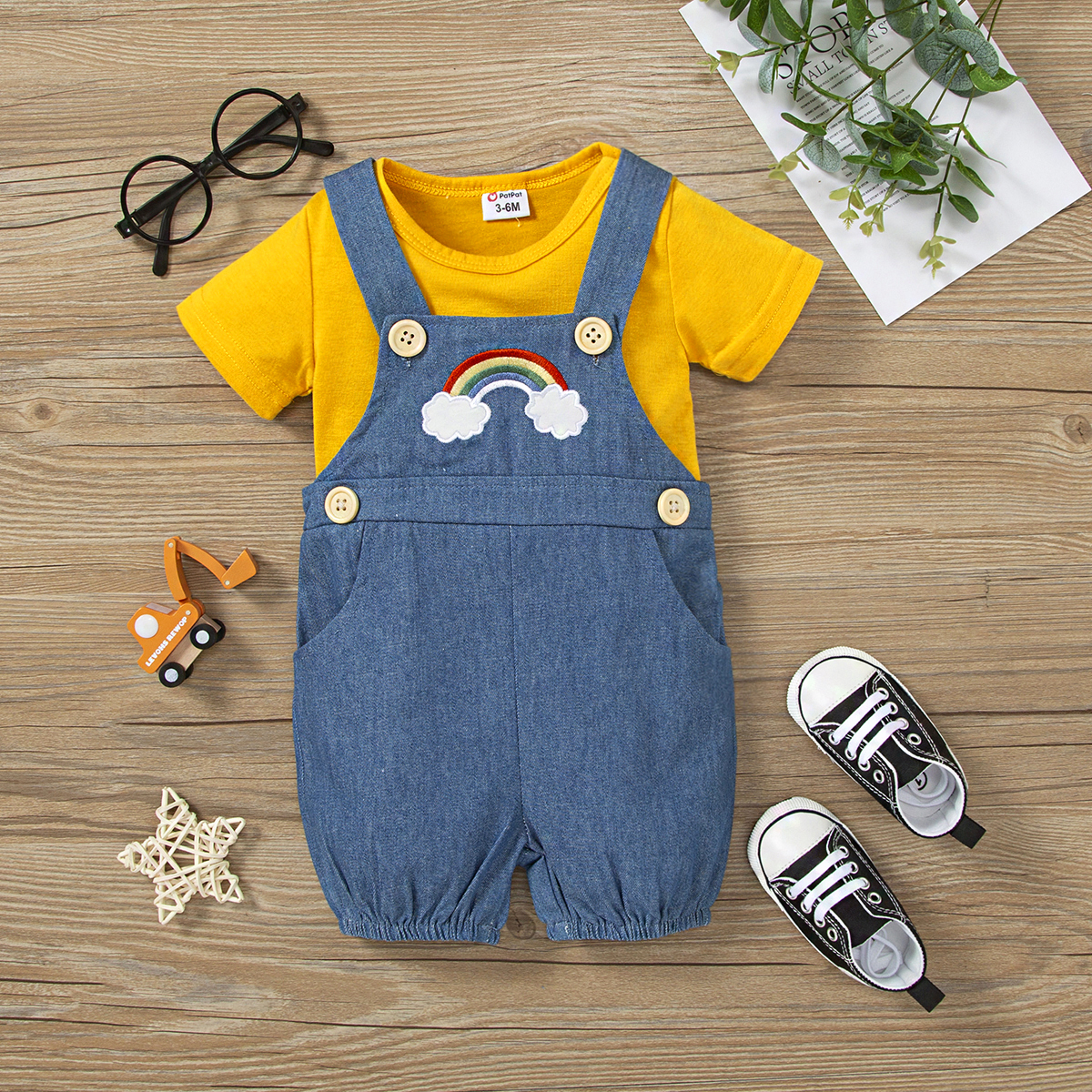 

2pcs Baby Boy/Girl 95% Cotton Denim Overalls Shorts and Solid Short-sleeve Tee Set