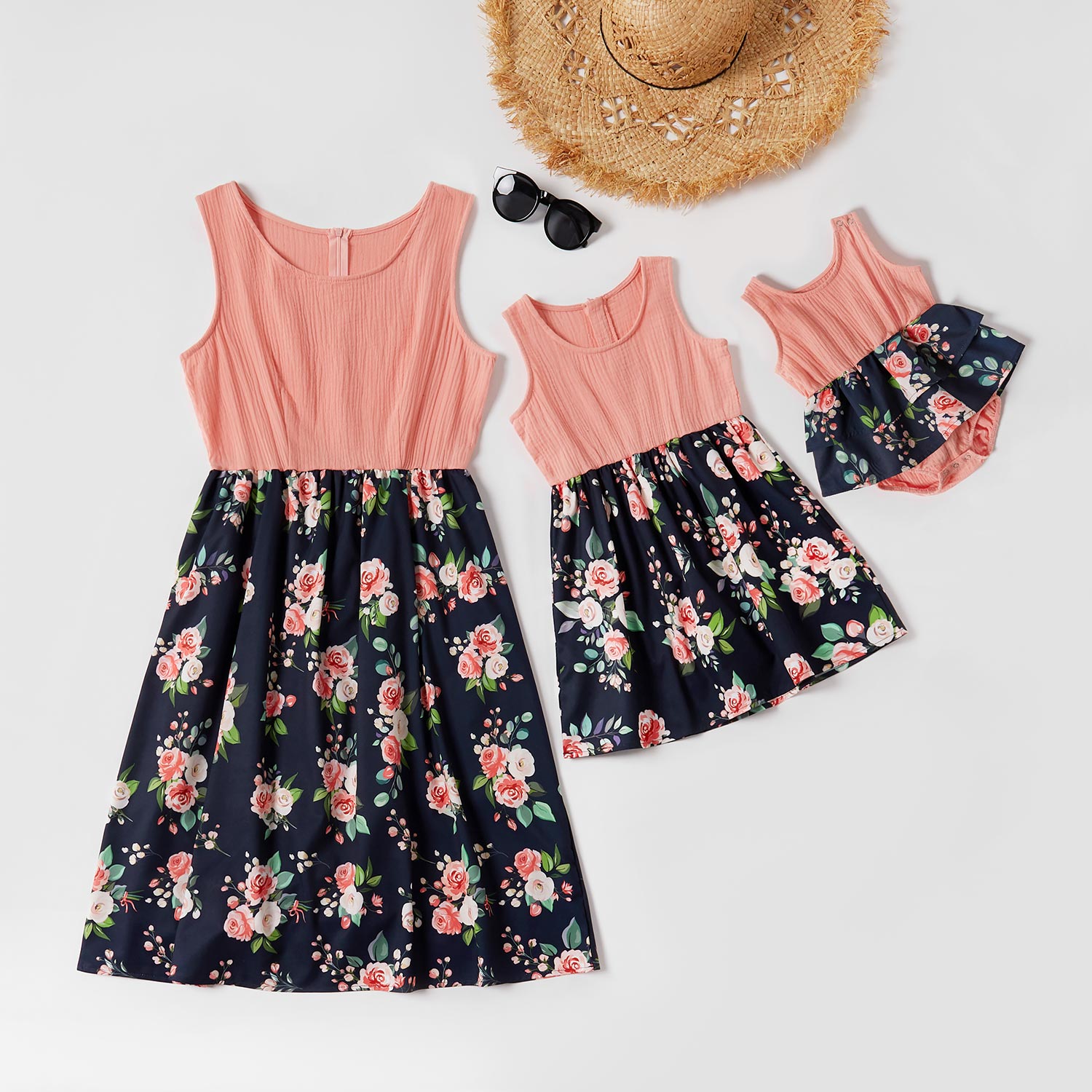 

Mosaic Mommy and Me Floral Tank Dresses Baby Romper