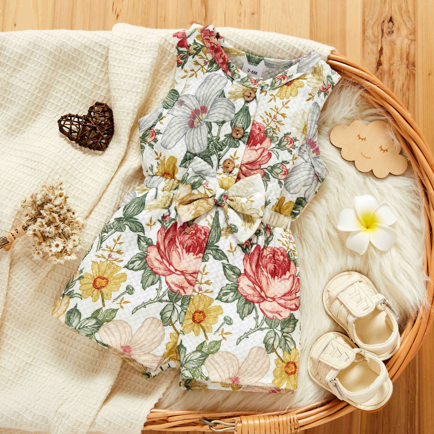

Baby Allover Floral Print Sleeveless Tank Shorts Romper