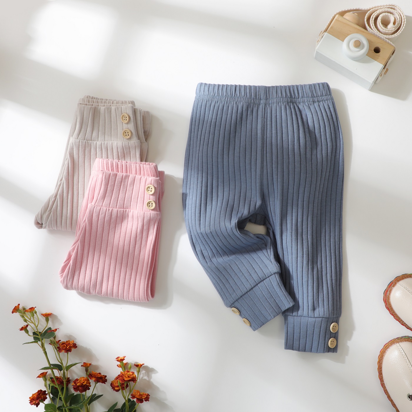 

Baby Girl/Boy Button Design Ribbed Elasticized Pants