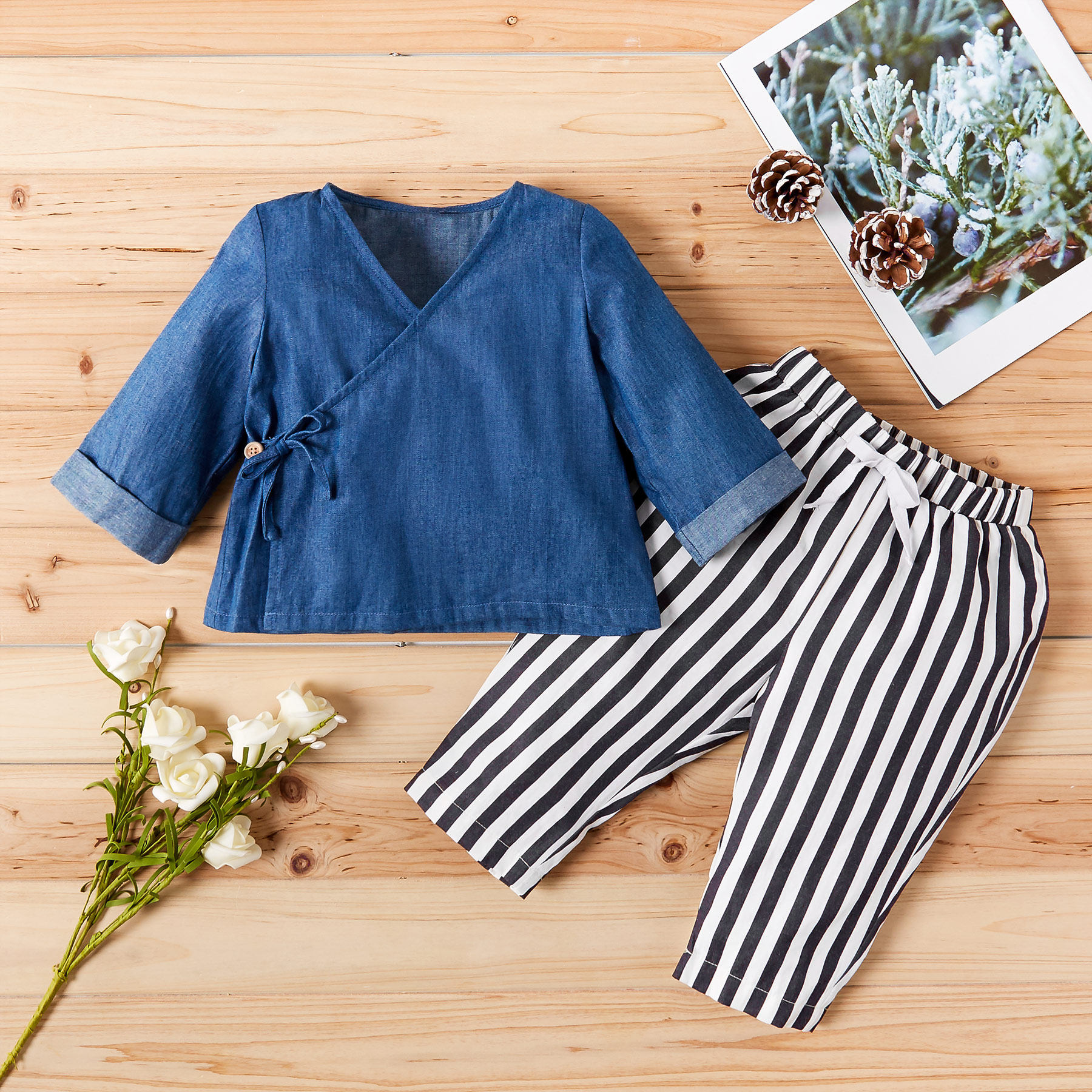 

Baby / Toddler Stylish Denim Top and Striped Pants Set