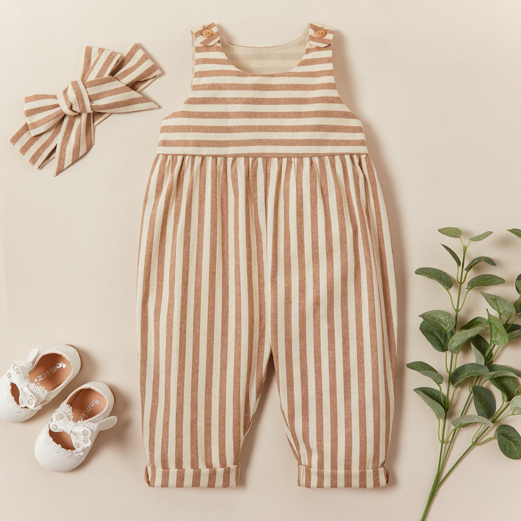 

2-piece Baby / Toddler Striped Sleeveless Jumpsuit with Headband Set