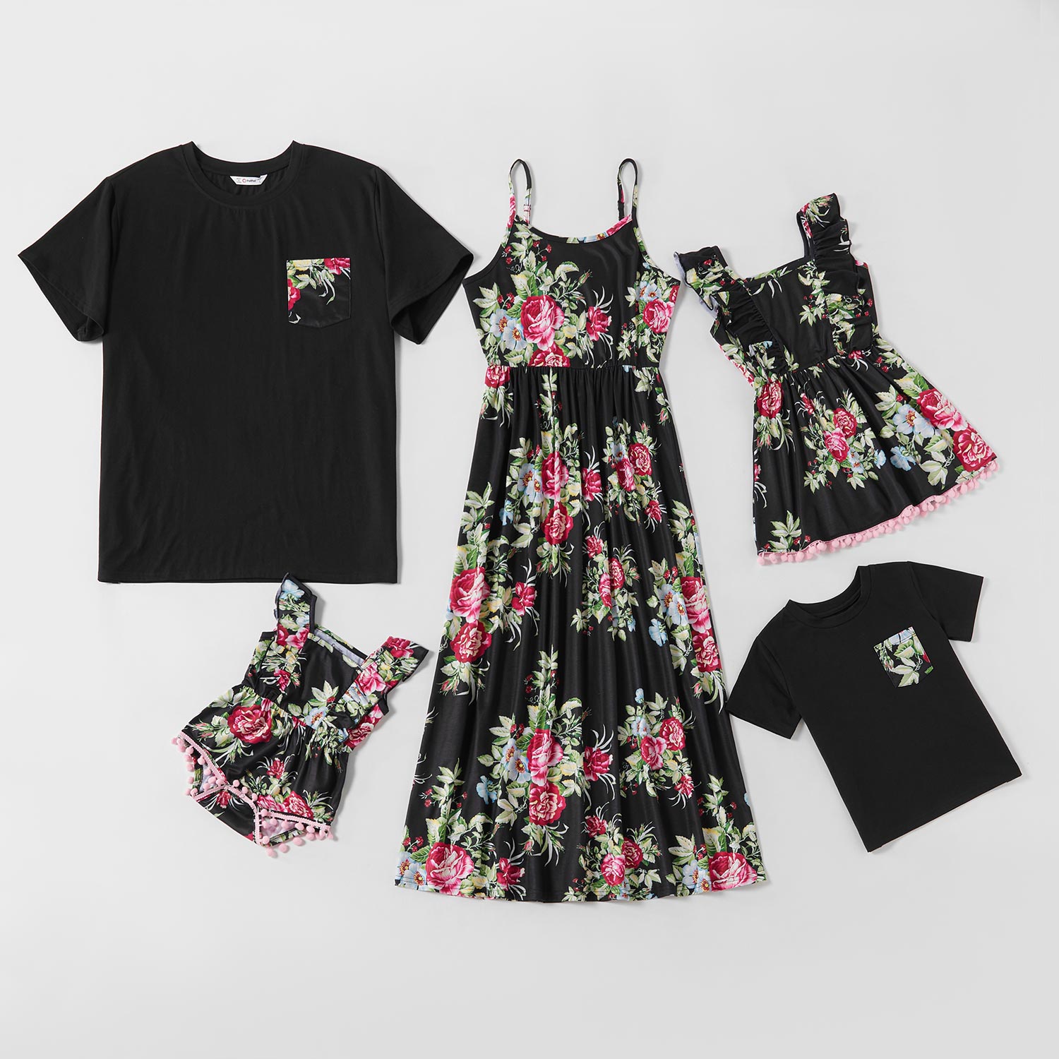 

Mosaic Floral Print Family Matching Black Sets