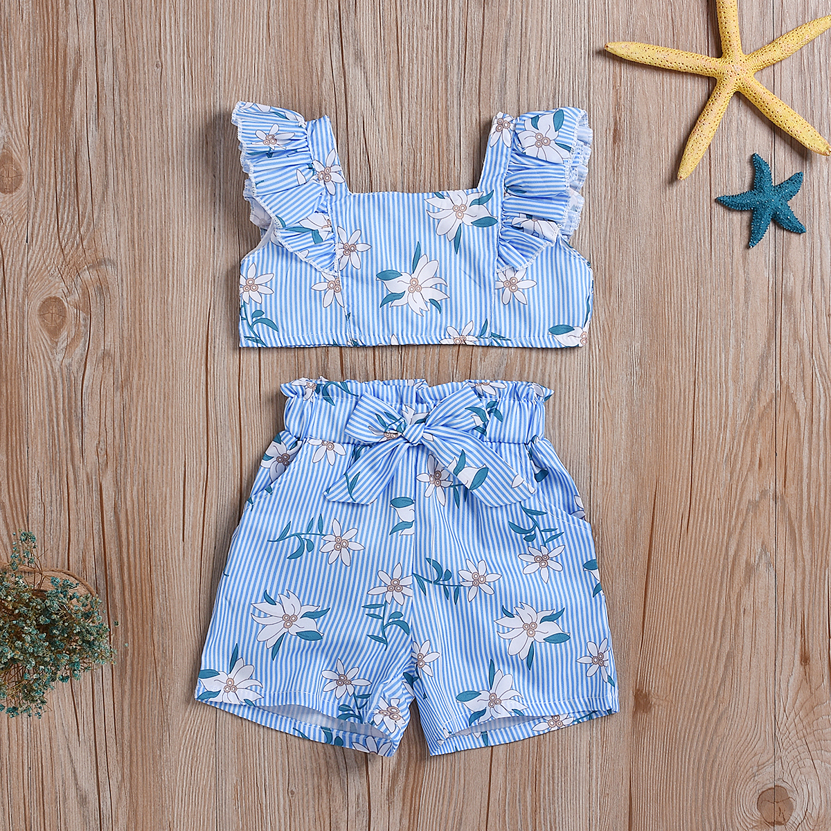 

2-piece Baby / Toddler Girl Pretty Floral Striped Top and Shorts Set