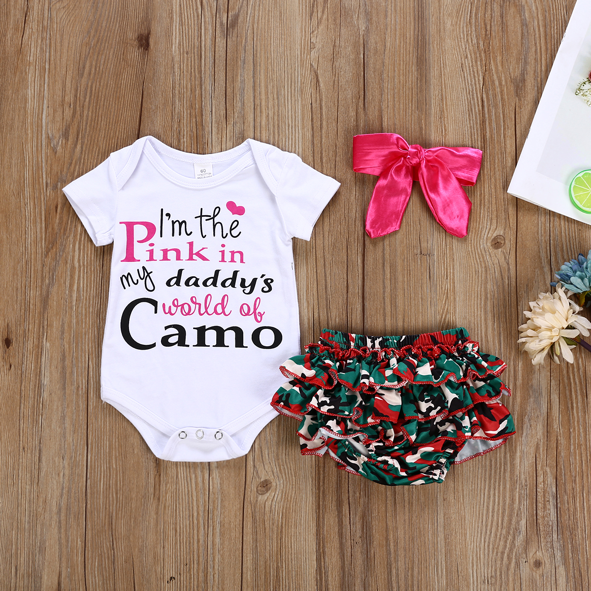 

Baby Letter Print Bodysuit, Layered Shorts and Headband Set