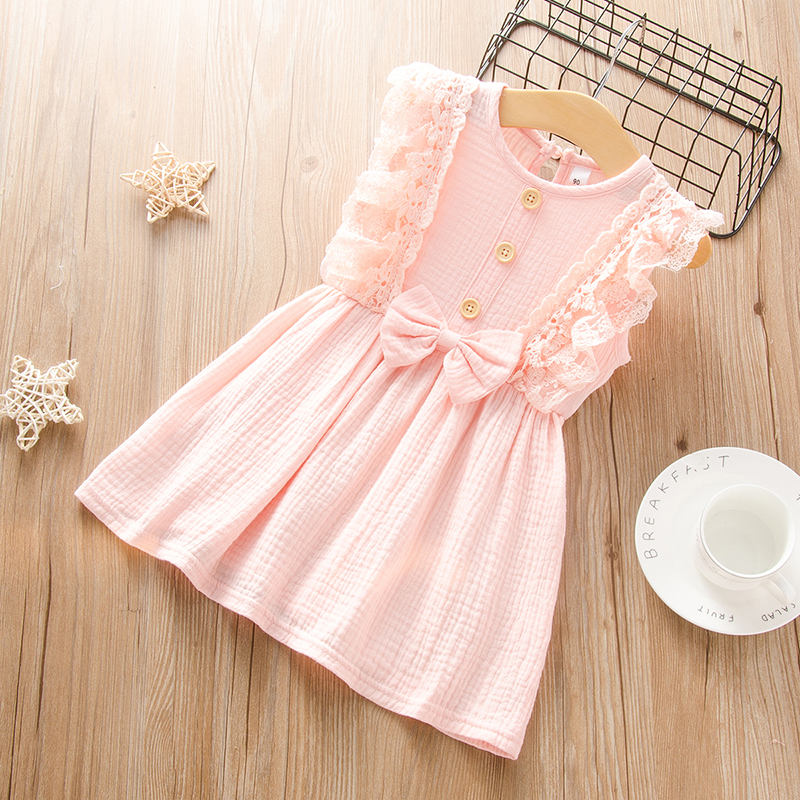 

Baby / Toddler Girl Casual Solid Lace Decor Dresses