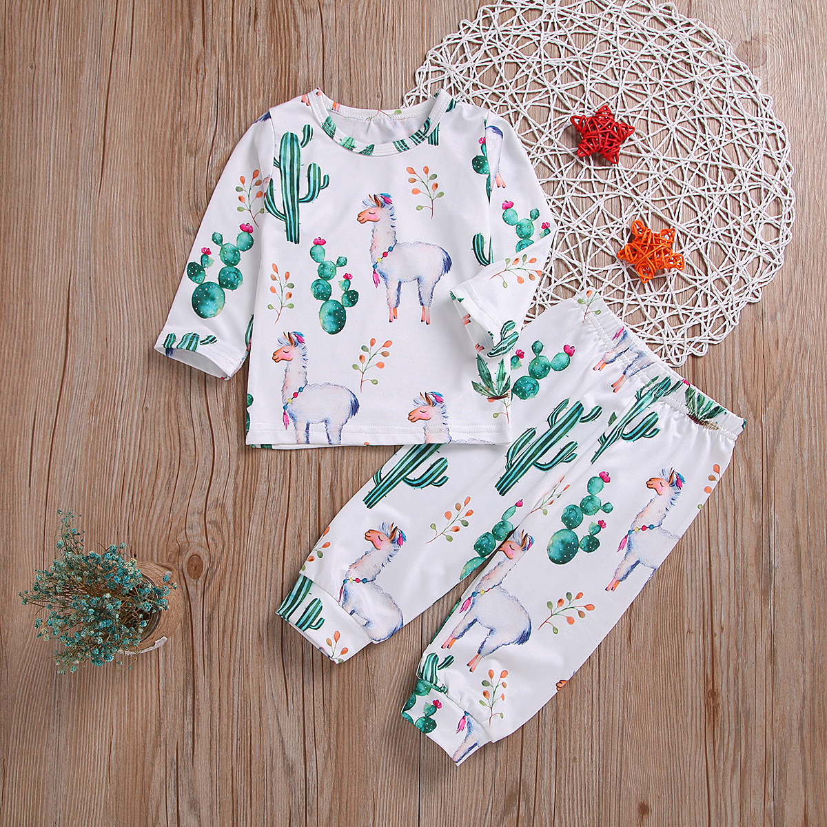 

Baby Comfy Cartoon Pattern Print Top and Pants Set