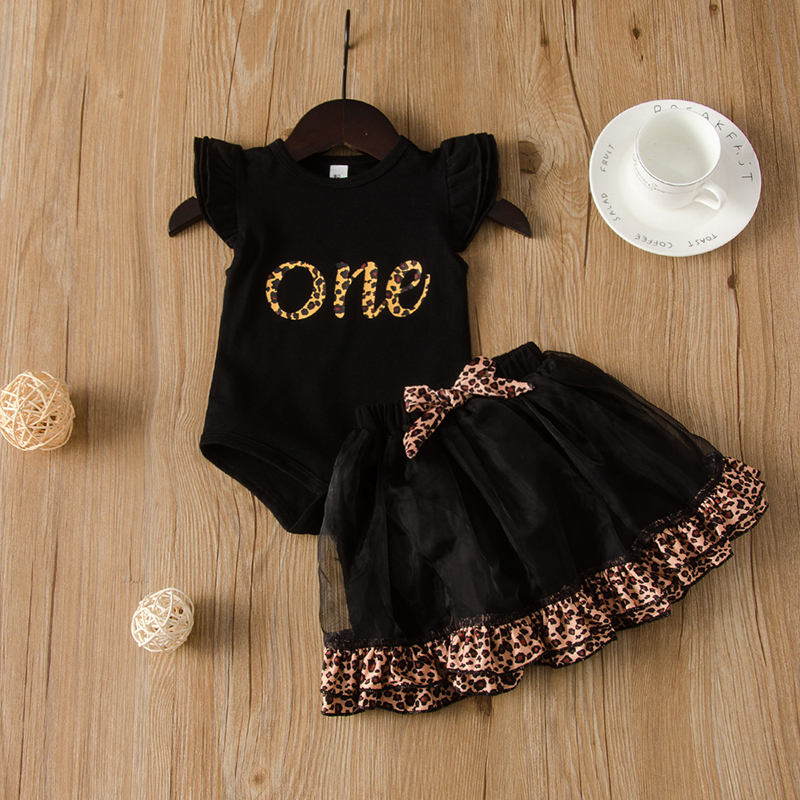 

Baby Girl Letter Print Leopard Mesh Dress