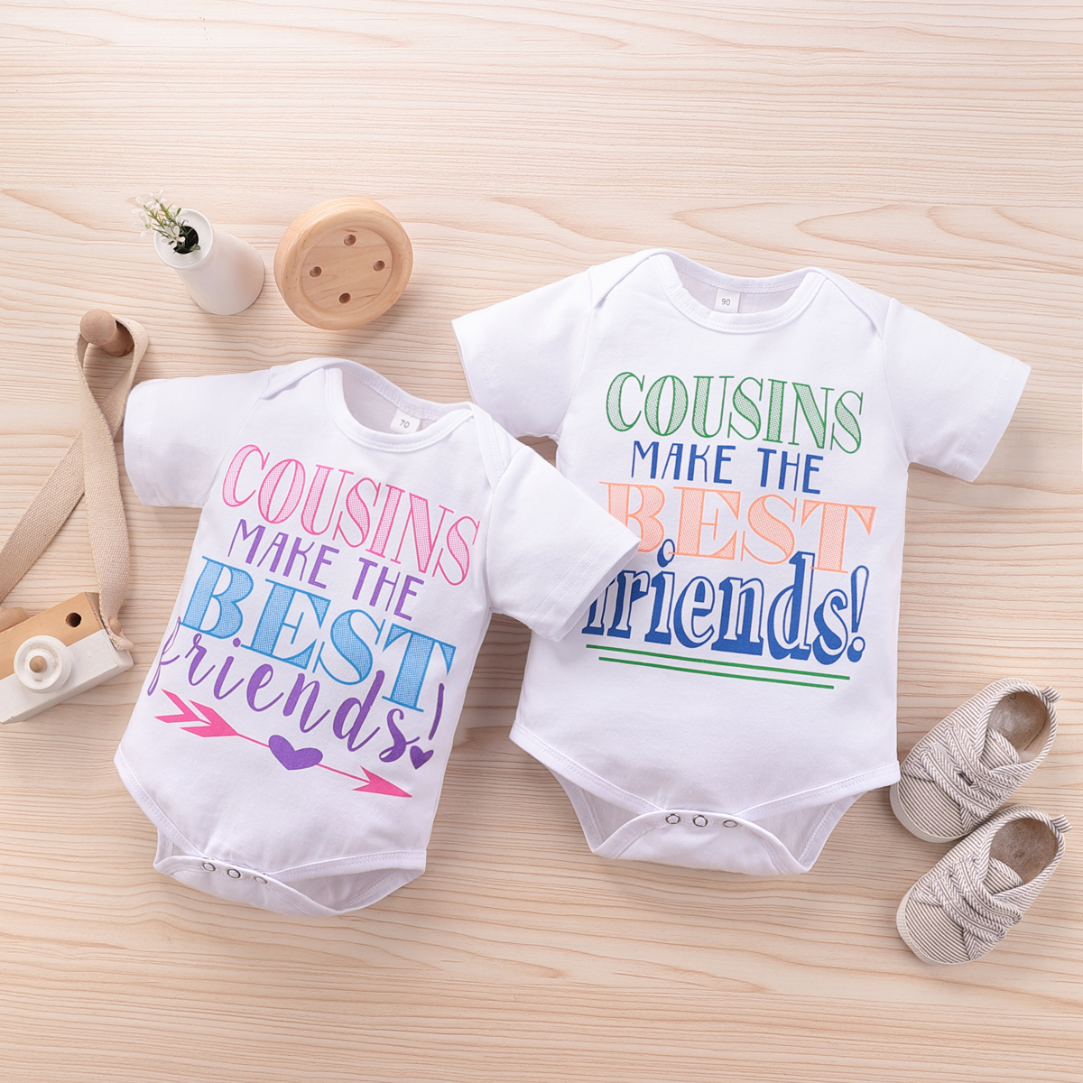 

Letter Print Short-sleeve White Baby Romper