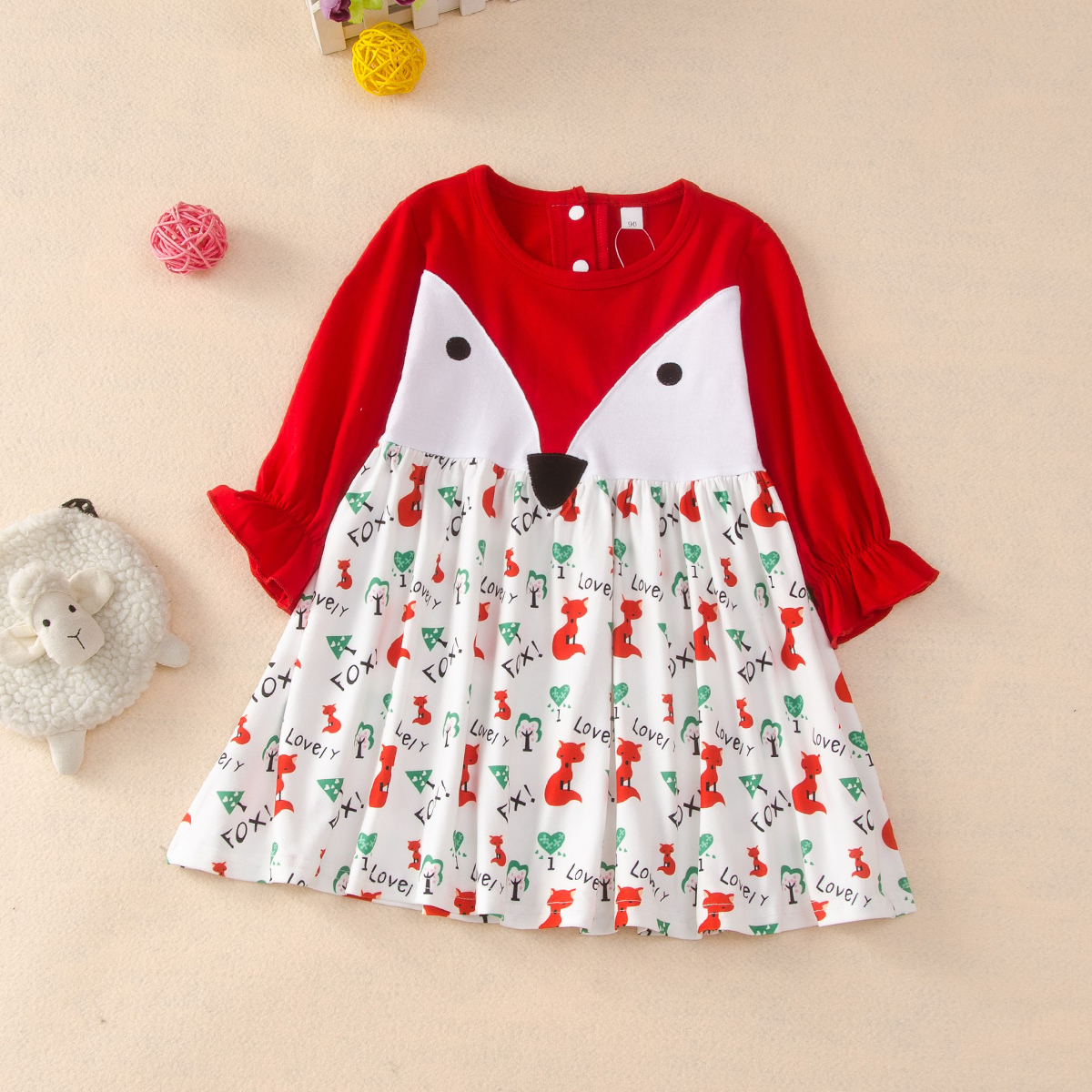 

Baby / Toddler Girl Fox Letter Print Long-sleeve Dress