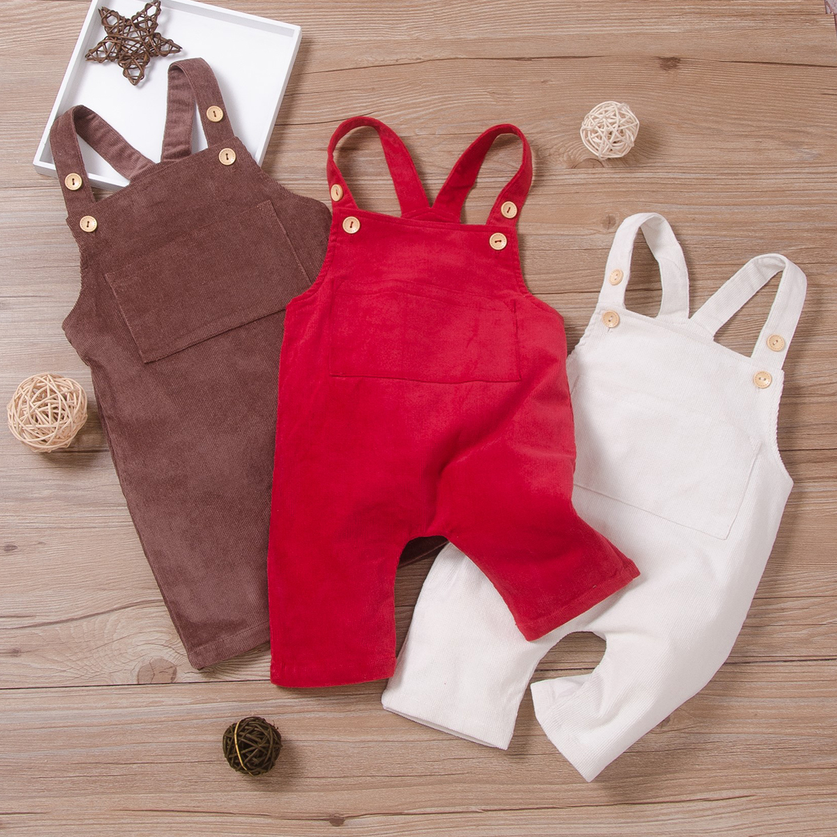 

Solid Pocket Design Sleeveless Baby Jumpsuit