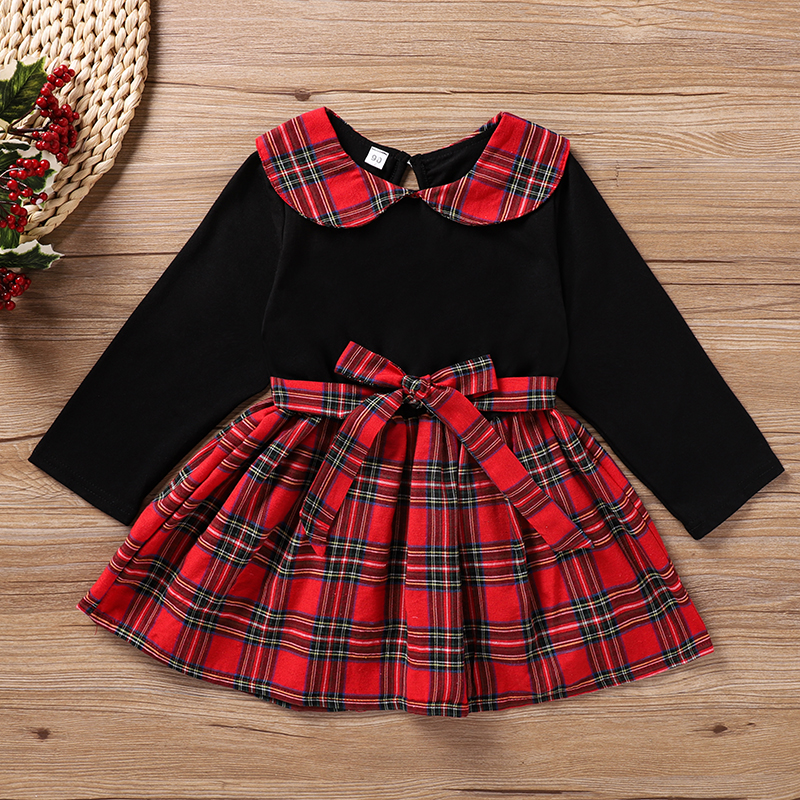

Baby / Toddler Christmas Bowknot Plaid Long-sleeve Dress