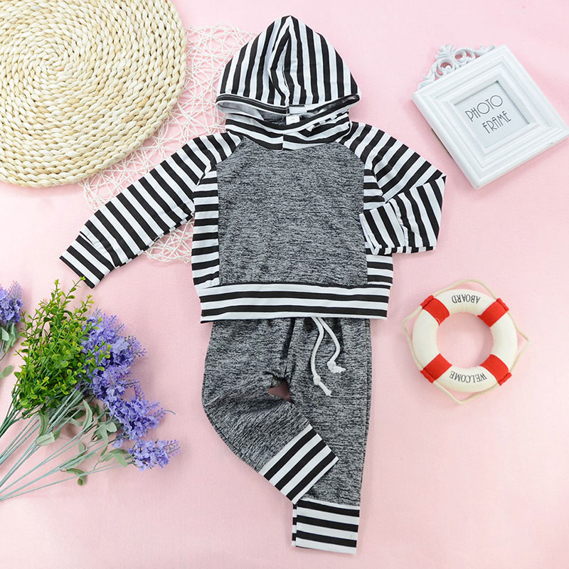

2pcs Baby Boy casual Stripes Baby's Sets Hooded Long-sleeve Fashion Infant Clothing Outfits