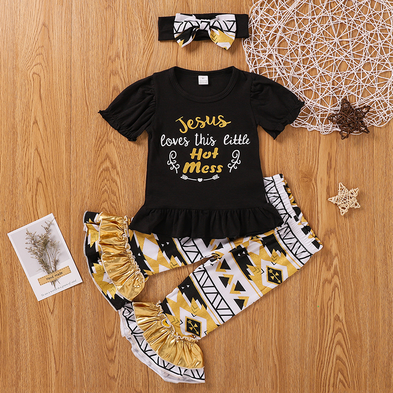 

3pcs Baby Girl Sweet Baby's Sets Short-sleeve Fashion Infant Clothing Outfits