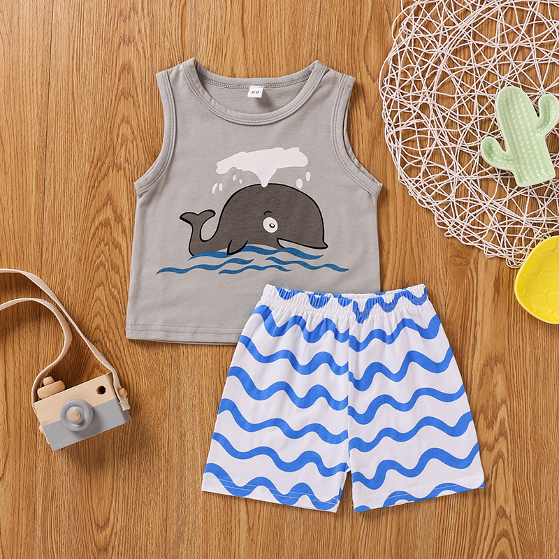 

2pcs Baby Boy casual Animal & Shark Baby's Sets Sleeveless Fashion Infant Clothing Outfits
