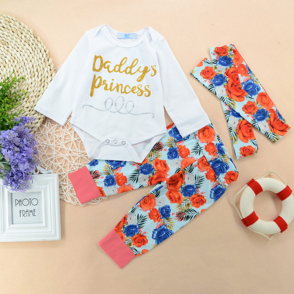 

3pcs Baby Girl Sweet Floral Baby's Sets Long Sleeve Romper Infant Clothing Outfits