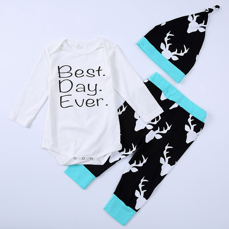 

3pcs Baby Boy casual Animal & Elk Baby's Sets Fashion Autumn Long Sleeve Romper Infant Clothing Outfits