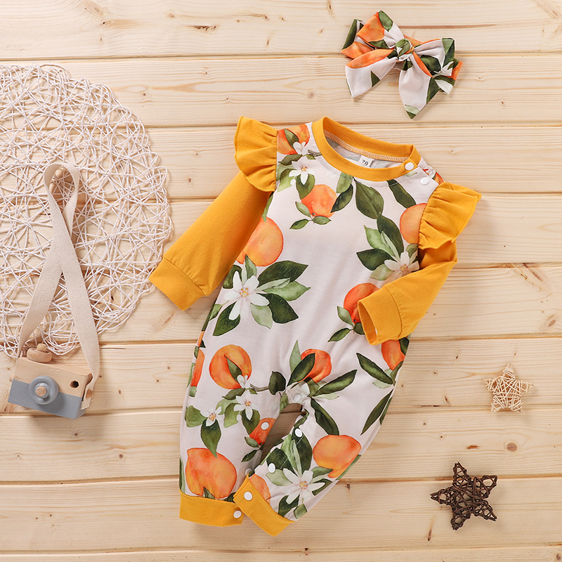 

2-piece Baby Fruit Ruffled Jumpsuit and Headband Set