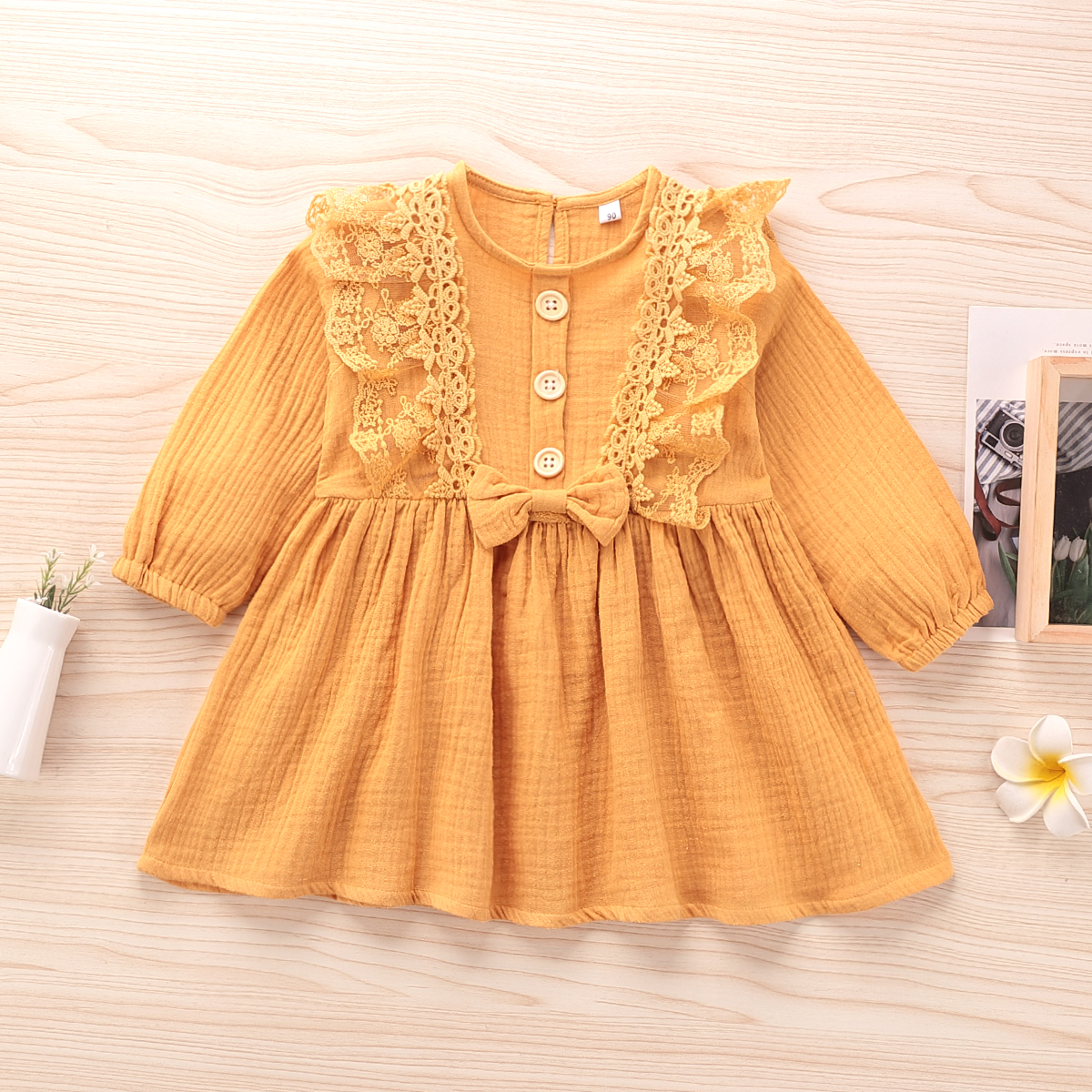 

Baby / Toddler Bowknot Lace Long-sleeve Dress