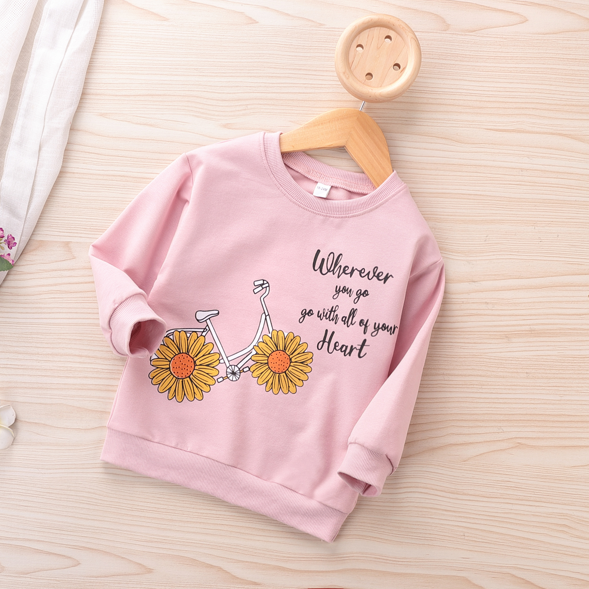 

Baby / Toddler Girl Floral Bicycle Letter Print Pullover
