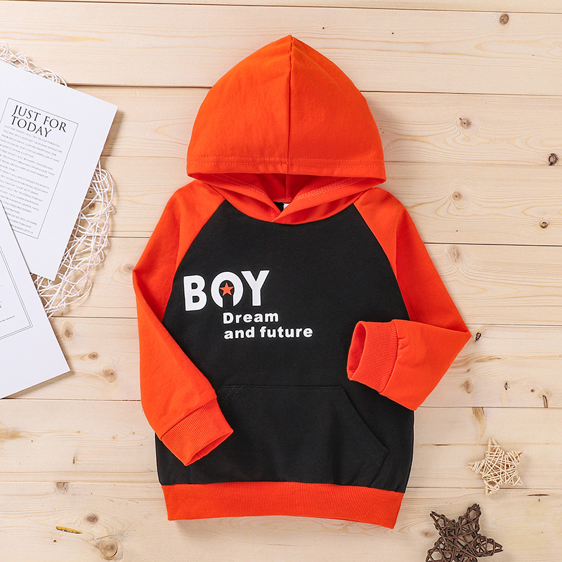 

Baby / Toddler Letter Print Splice Long-sleeve Hooded Pullover