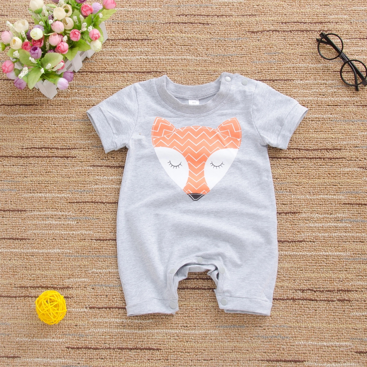 

100% Cotton Fox Print Short-sleeve Baby Romper