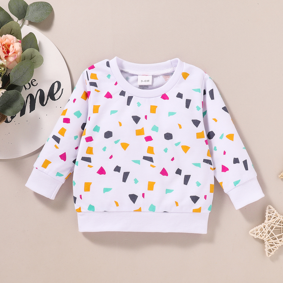 

Multi Color Geometrics Allover Long-sleeve White Baby Pullover