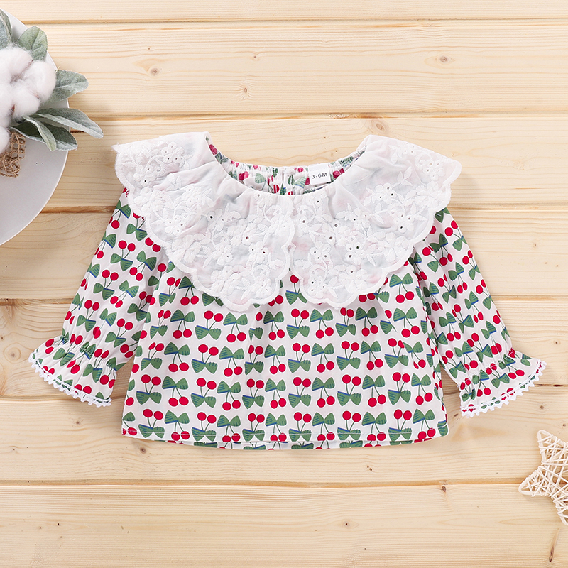 

1pc Cotton Long-sleeve Baby Girl Sweet Fruit Tee